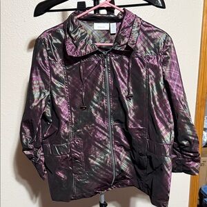 Chico's Metallic Plaid Bomber Jacket in Purple and Black